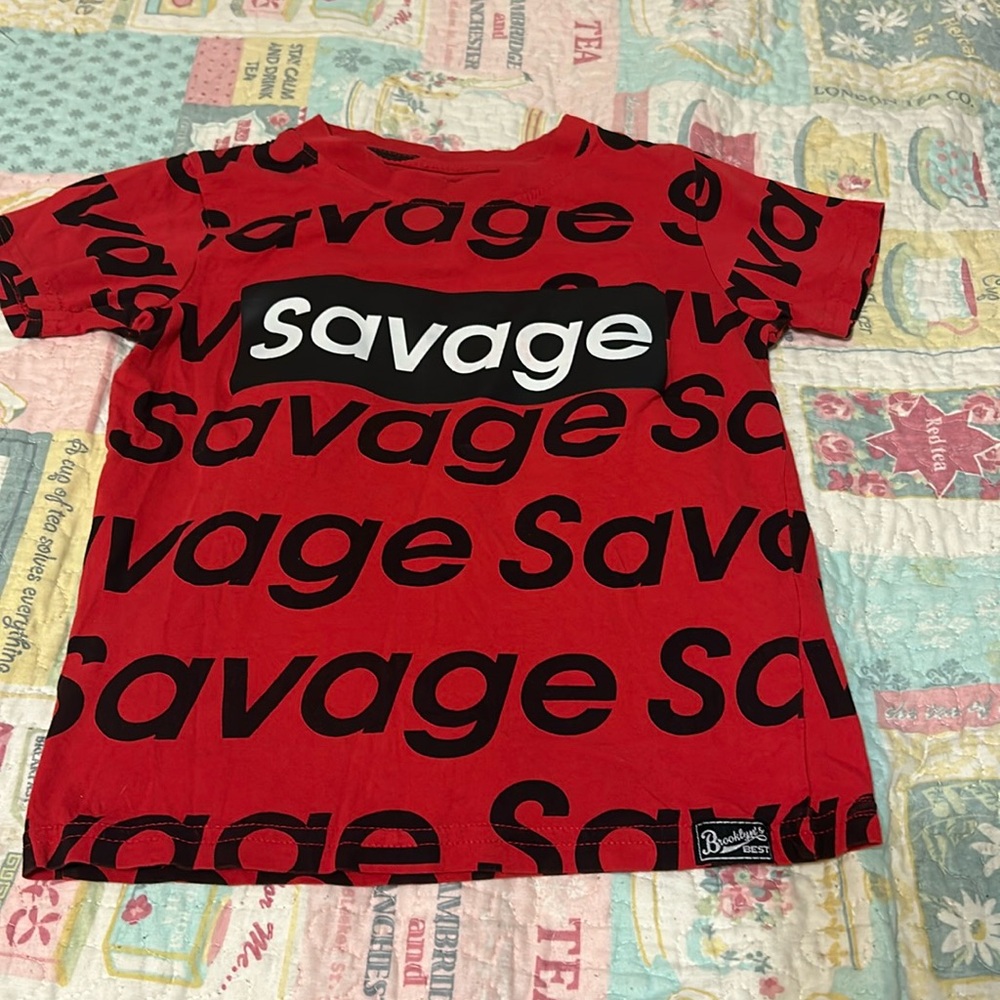 Brooklyn’s Best short sleeve tee with SAVAGE all over it in Size 5.